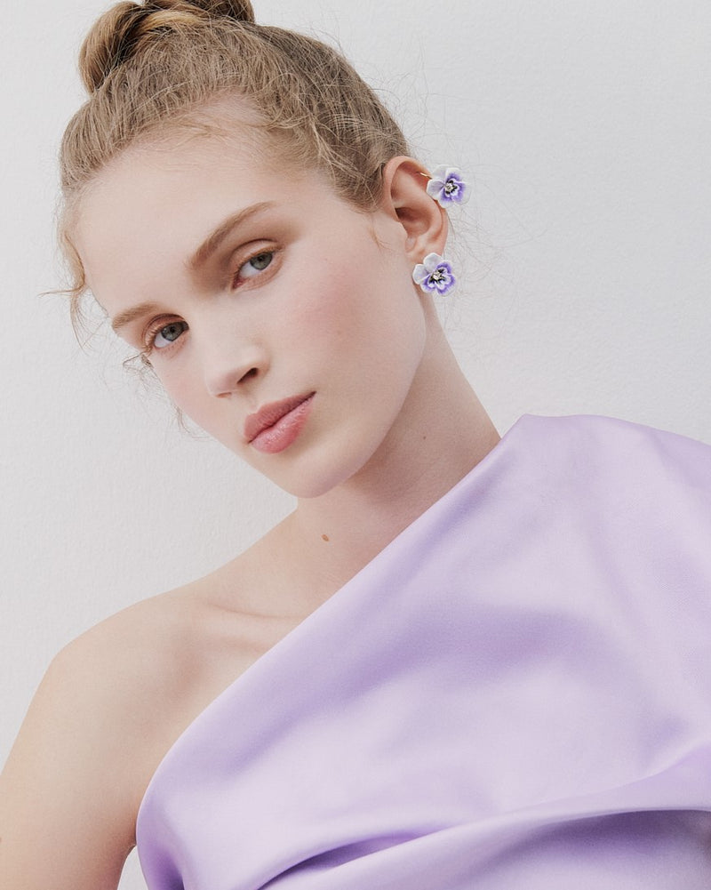 PURPLE PANSY & CUT CRYSTAL EARRINGS