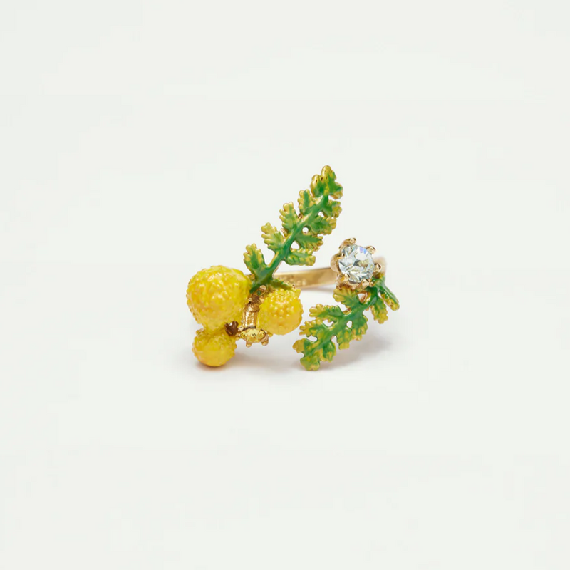 FERNS AND MIMOSA FLOWER ADJUSTABLE RING