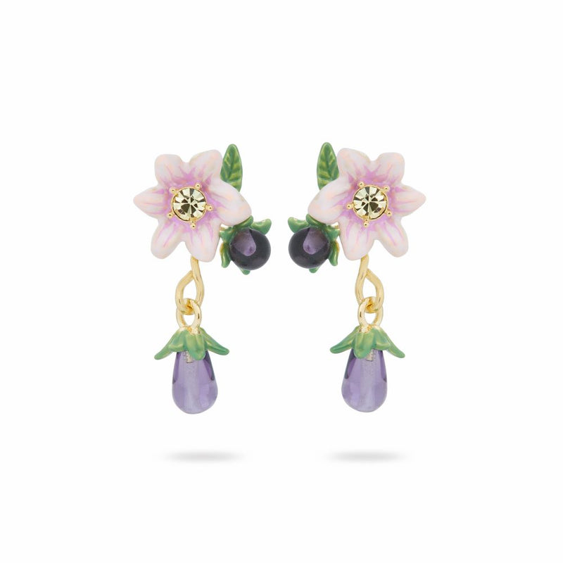 AUBERGINE AND FLOWER POST EARRINGS