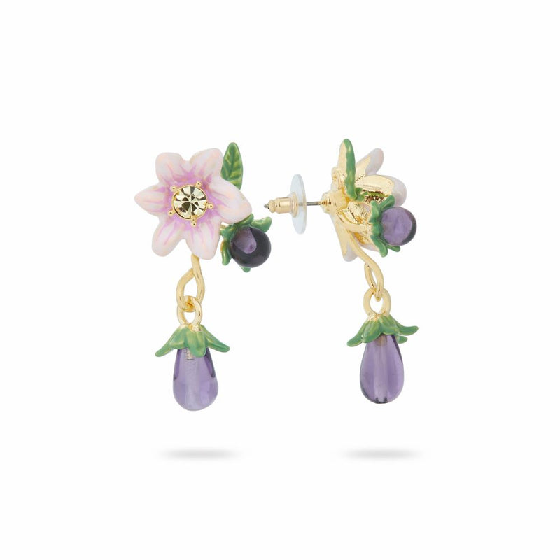 AUBERGINE AND FLOWER POST EARRINGS