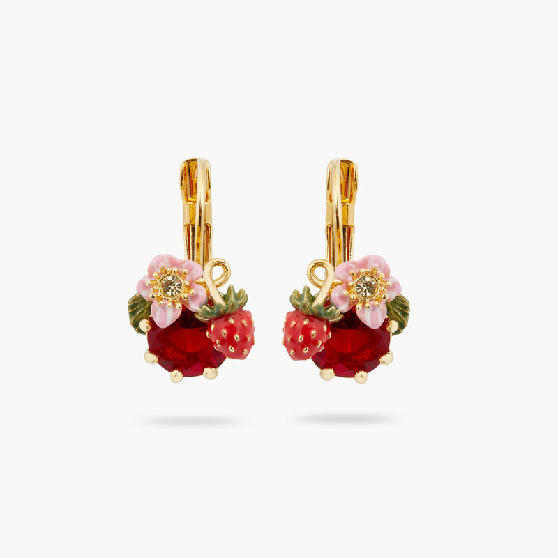 WILD STRAWBERRY & RED STONE SLEEPER EARRINGS