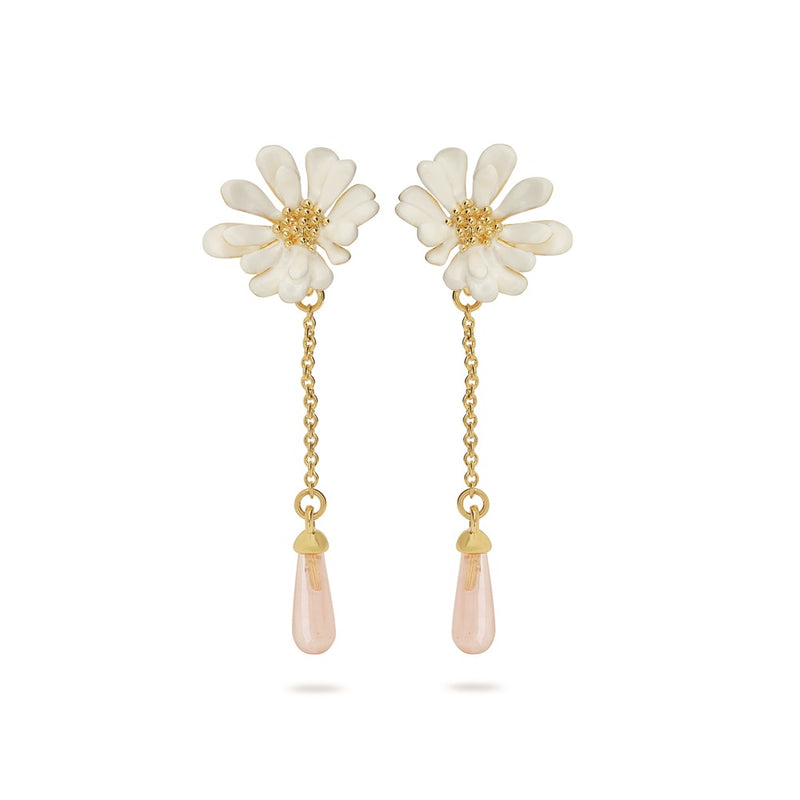 WHITE FLOWER & PINK PEARL POST EARRINGS