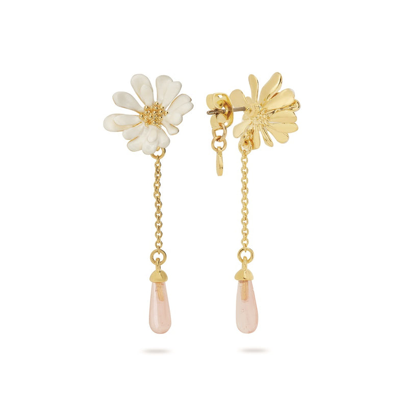 WHITE FLOWER & PINK PEARL POST EARRINGS