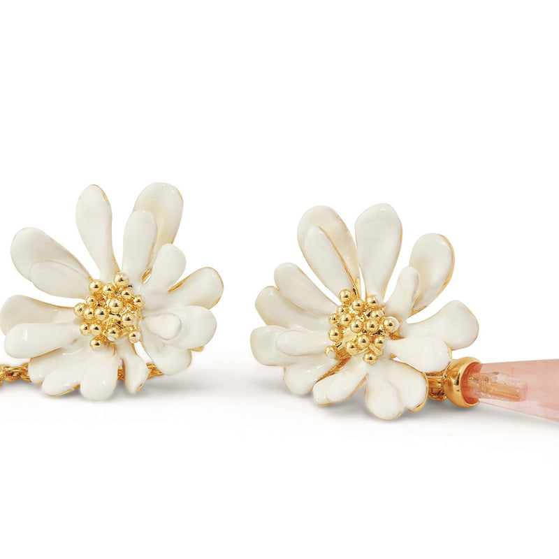 WHITE FLOWER & PINK PEARL POST EARRINGS