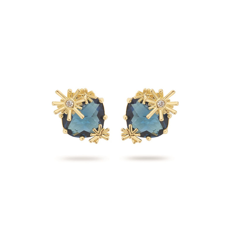 GOLD STARS AND SQUARE STONE POST EARRINGS