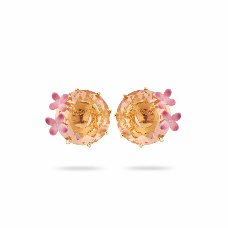 APRICOT PINK DIAMANTINE FLOWER & ROUND STONE POST EARRINGS