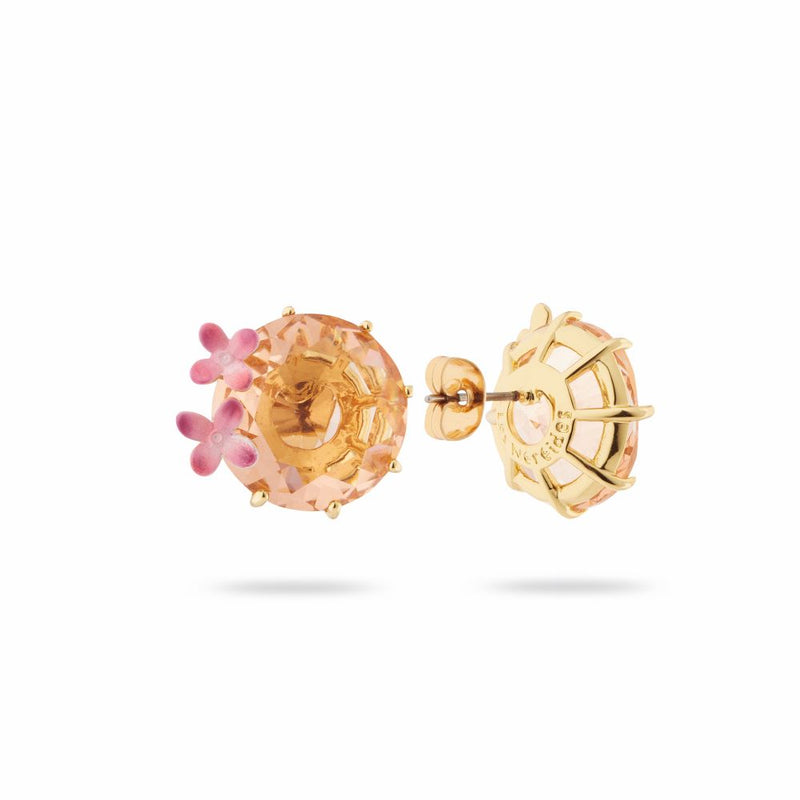 APRICOT PINK DIAMANTINE FLOWER & ROUND STONE POST EARRINGS