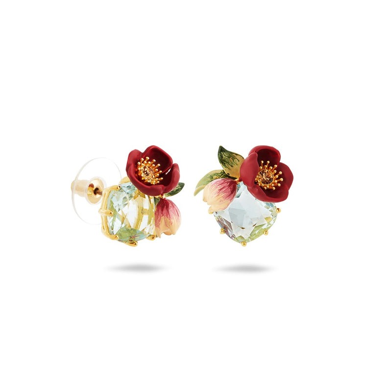 RED HELLEBORE & FACETED STONE EARRINGS