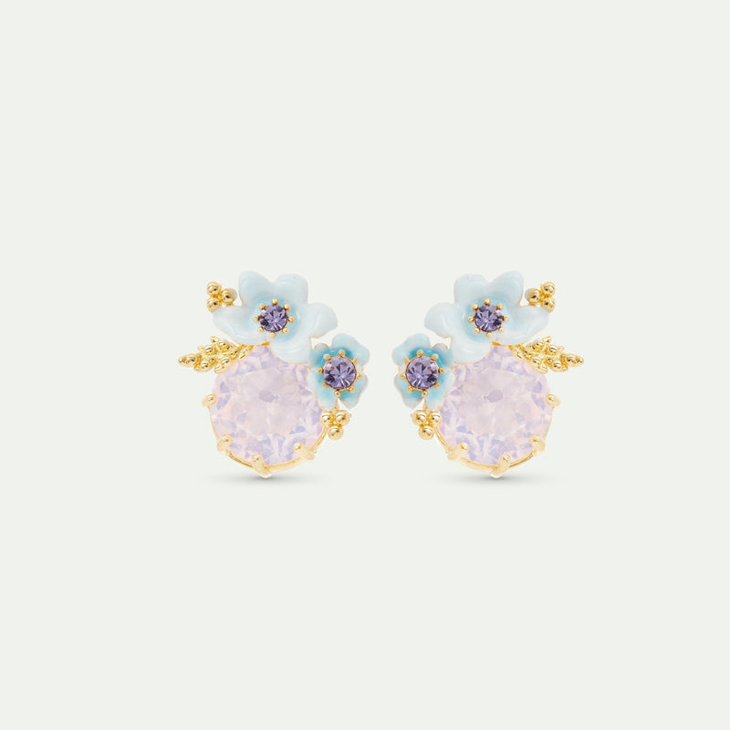 ROUND PURPLE STONE & BLUE FLOWER WEDDING EARRINGS