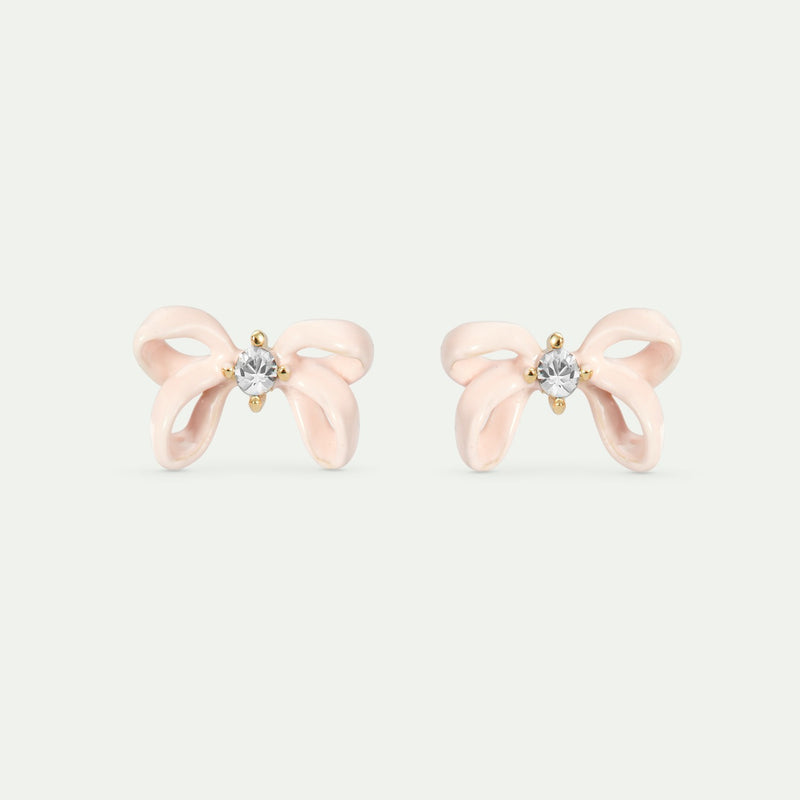 PINK RIBBON & FACETED CRYSTAL POST EARRINGS