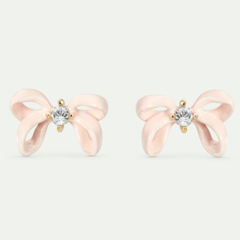 PINK RIBBON & FACETED CRYSTAL POST EARRINGS