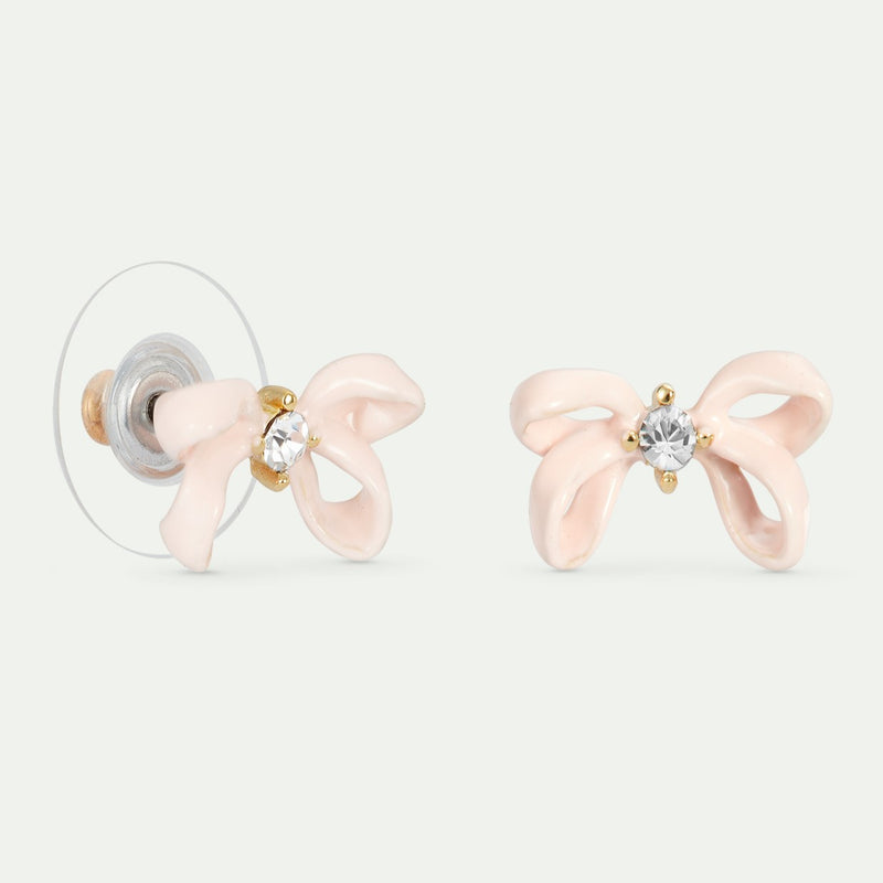 PINK RIBBON & FACETED CRYSTAL POST EARRINGS