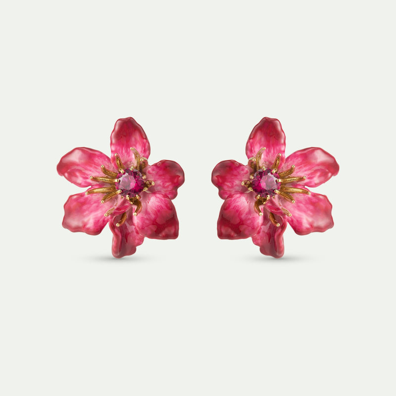PINK CLEMATIS FLOWER POST EARRINGS