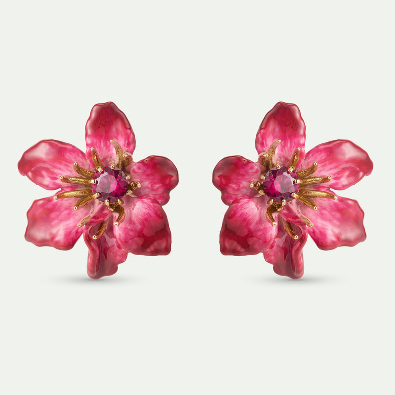 PINK CLEMATIS FLOWER POST EARRINGS