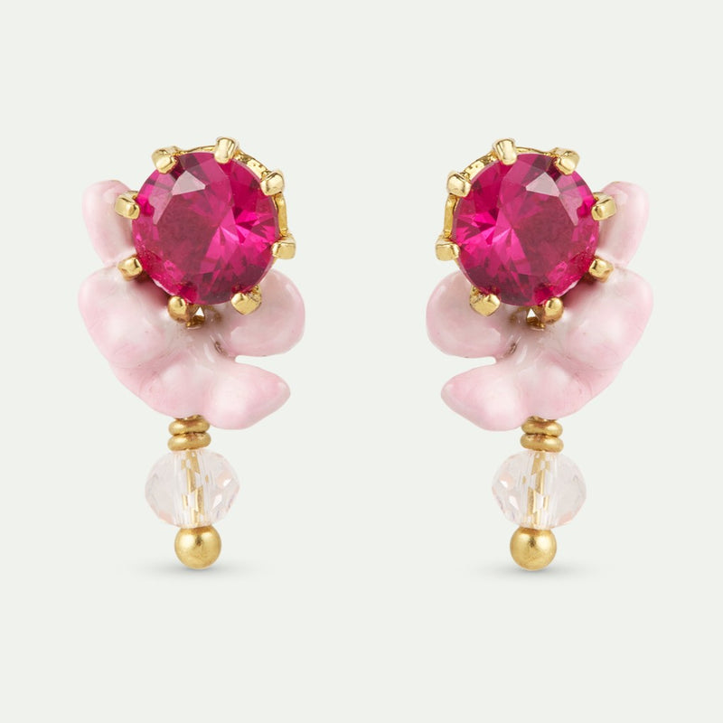 PINK WISTERIA, CRYSTAL BEAD & FACETED GLASS EARRINGS