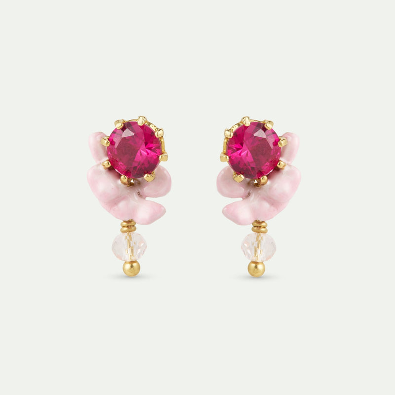 PINK WISTERIA, CRYSTAL BEAD & FACETED GLASS EARRINGS