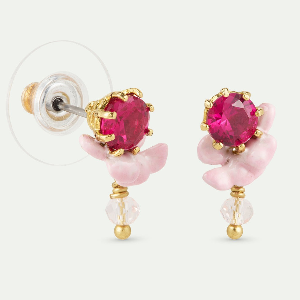 PINK WISTERIA, CRYSTAL BEAD & FACETED GLASS EARRINGS