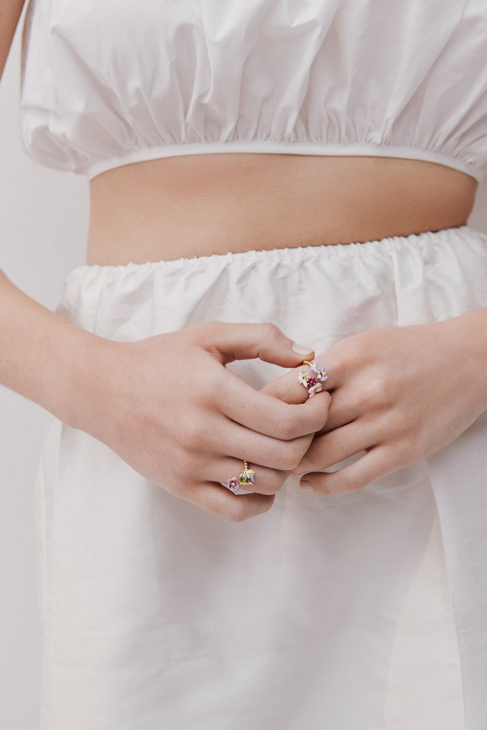 FACETED PINK GLASS & PURPLE WISTERIA ADJUSTABLE RING