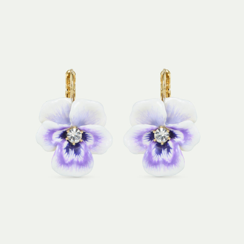 PURPLE PANSY & CUT CRYSTAL SLEEPER EARRINGS