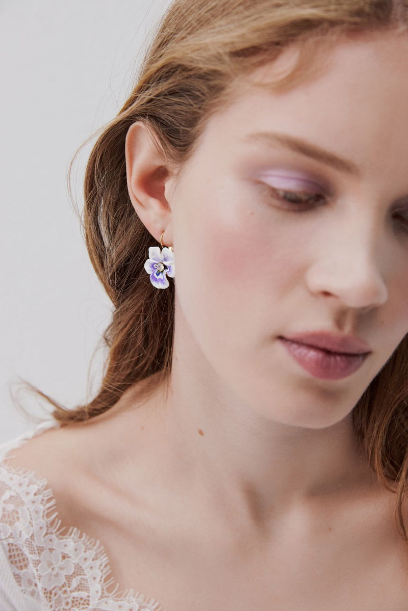 PURPLE PANSY & CUT CRYSTAL SLEEPER EARRINGS