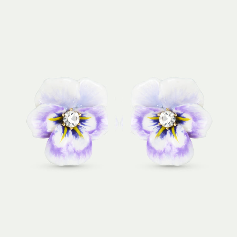 PURPLE PANSY & CUT CRYSTAL EARRINGS