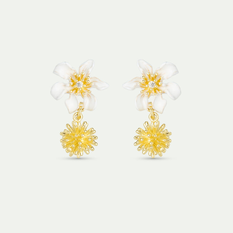 WHITE CLEMATIS & JAPANESE KERRIA POST EARRINGS