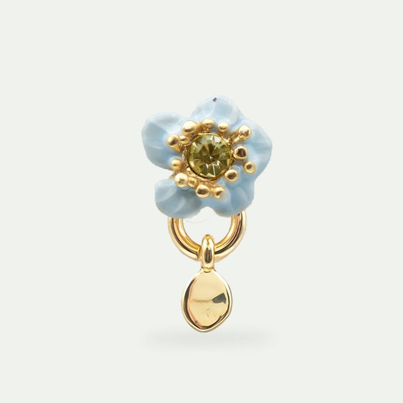 SINGLE EARRING WITH BLUE FLOWER & FACETED STONE