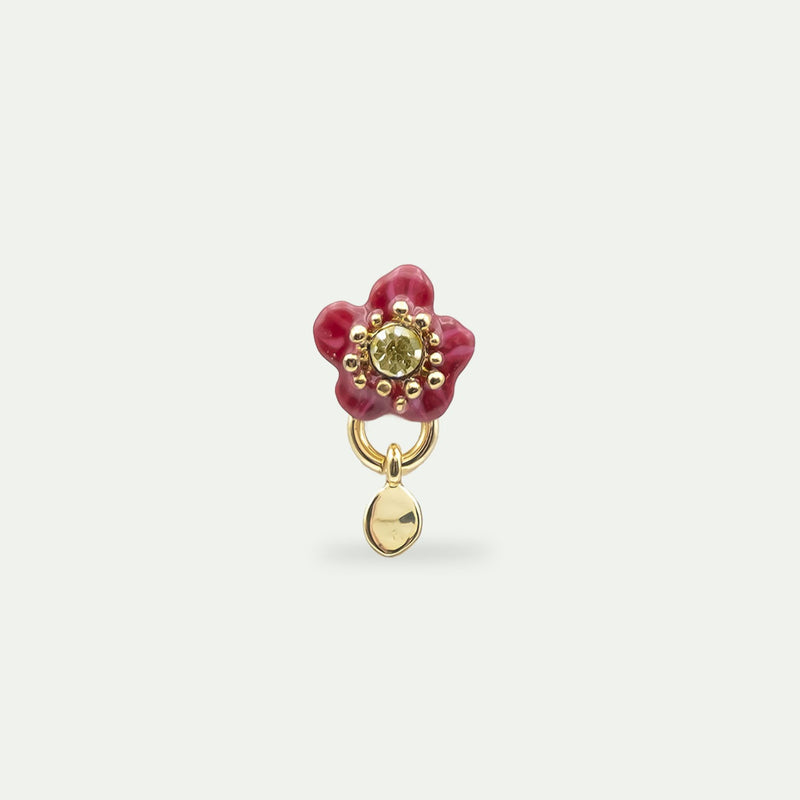 SINGLE EARRING WITH PURPLE FLOWER & FACETED STONE