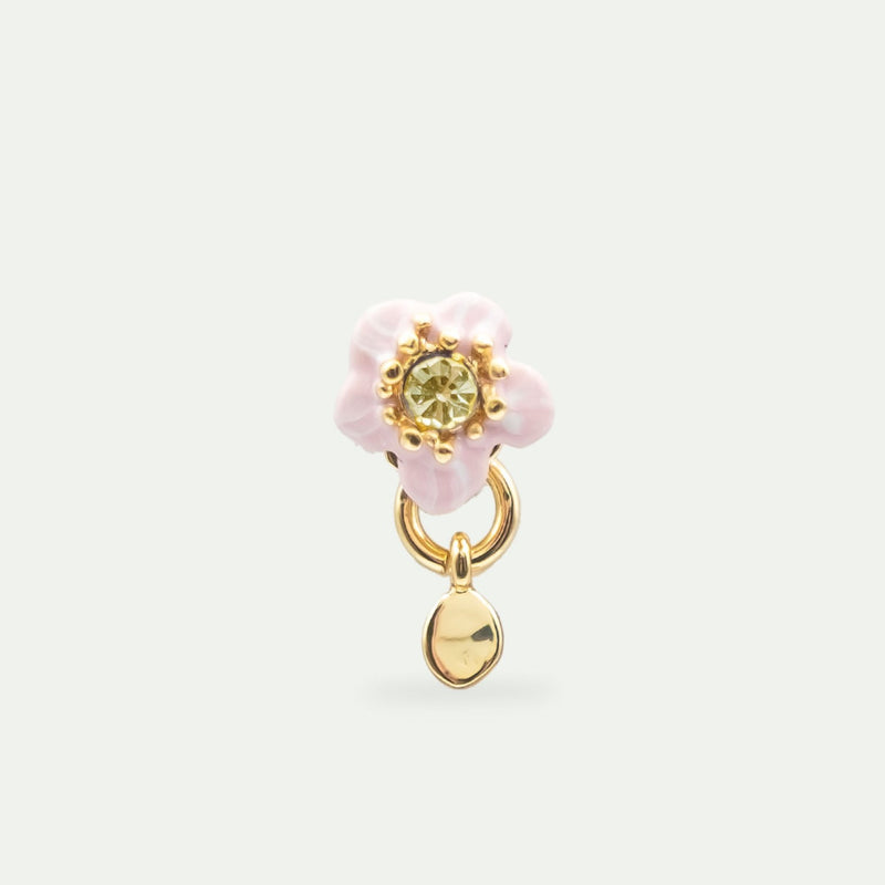 SINGLE EARRING WITH PINK FLOWER & FACETED STONE