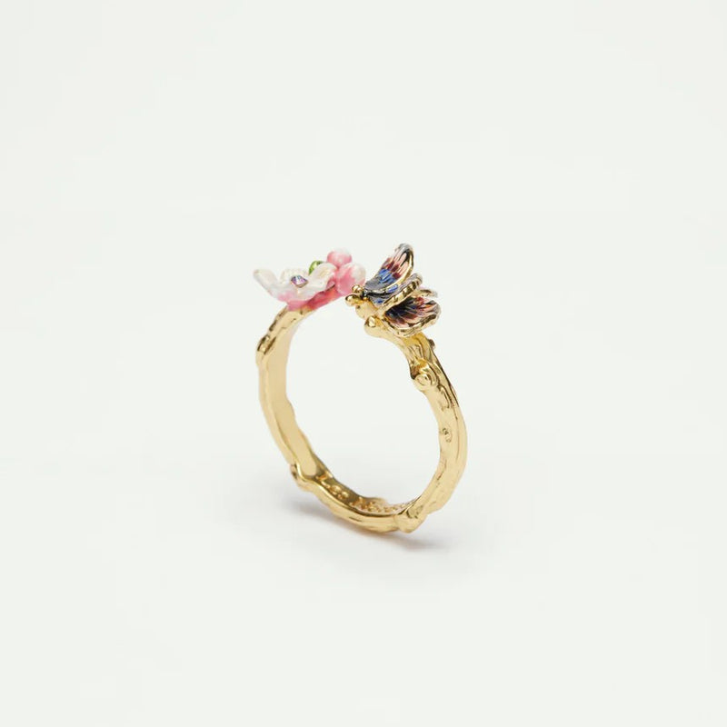 JAPANESE EMPEROR BUTTERFLY AND CHERRY BLOSSOM ADJUSTABLE RING