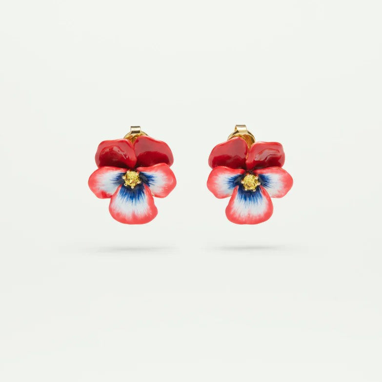 RED PANSY AND FACETED CRYSTAL STUD EARRINGS