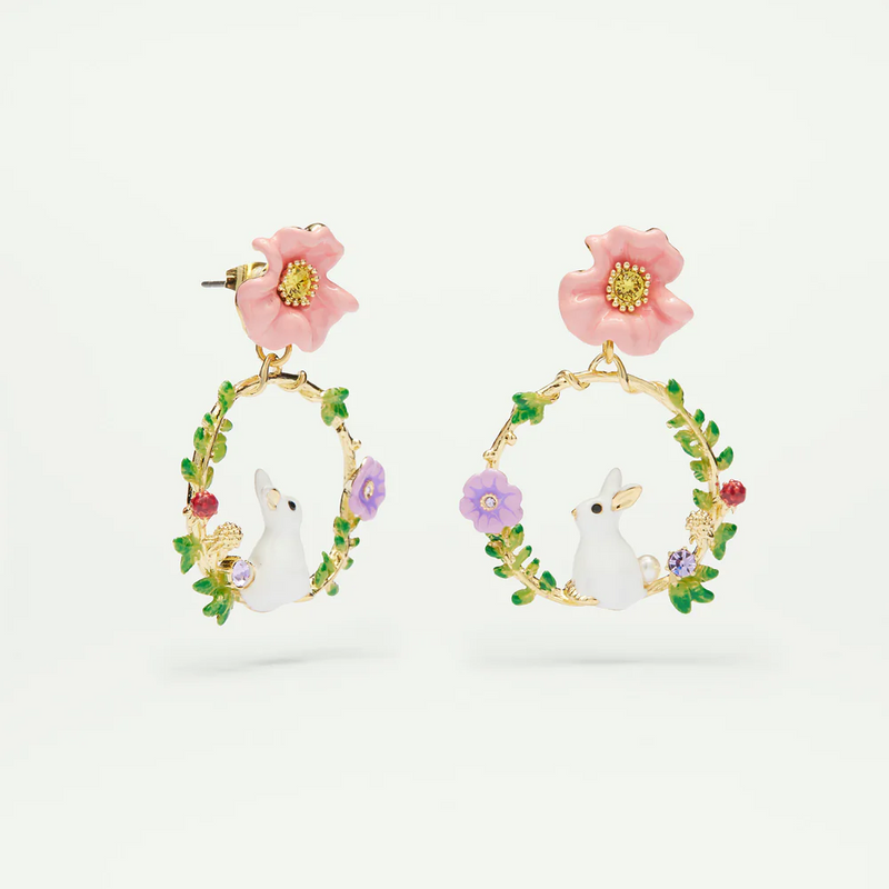 RABBIT ON FLOWERED BRANCH STUD CREOLES