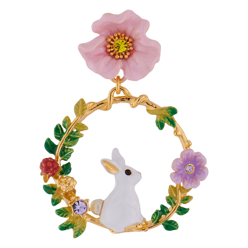 RABBIT ON FLOWERED BRANCH STUD CREOLES