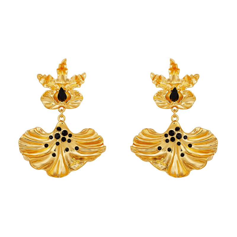 FLAMBOYANT ORCHID PETAL AND CUT CRISTAL DANGLING EARRINGS