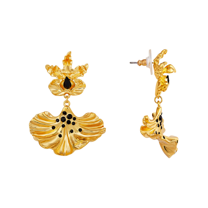 FLAMBOYANT ORCHID PETAL AND CUT CRISTAL DANGLING EARRINGS