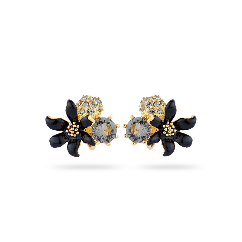 BLACK LILY & SPHERE PAVED WITH CRYSTAL CLIP-ON EARRINGS