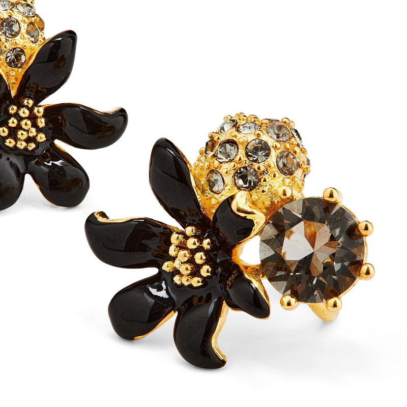 BLACK LILY & SPHERE PAVED WITH CRYSTAL CLIP-ON EARRINGS