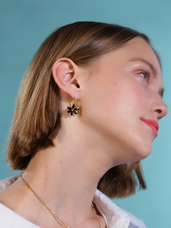 BLACK LILY & SPHERE PAVED WITH CRYSTAL CLIP-ON EARRINGS