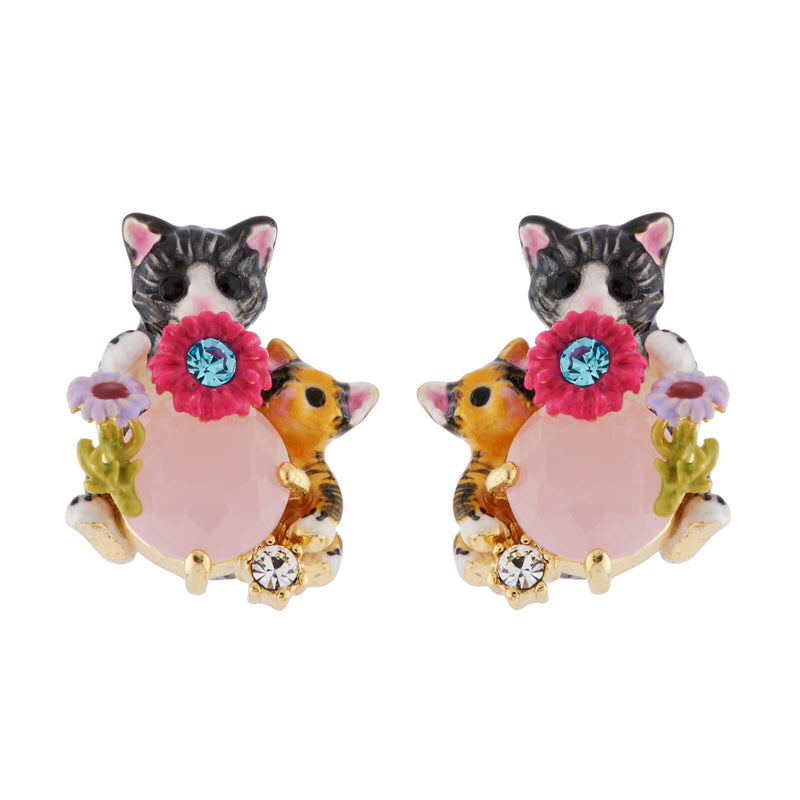 CAT AND KITTEN ON FACETED CRYSTAL EARRINGS