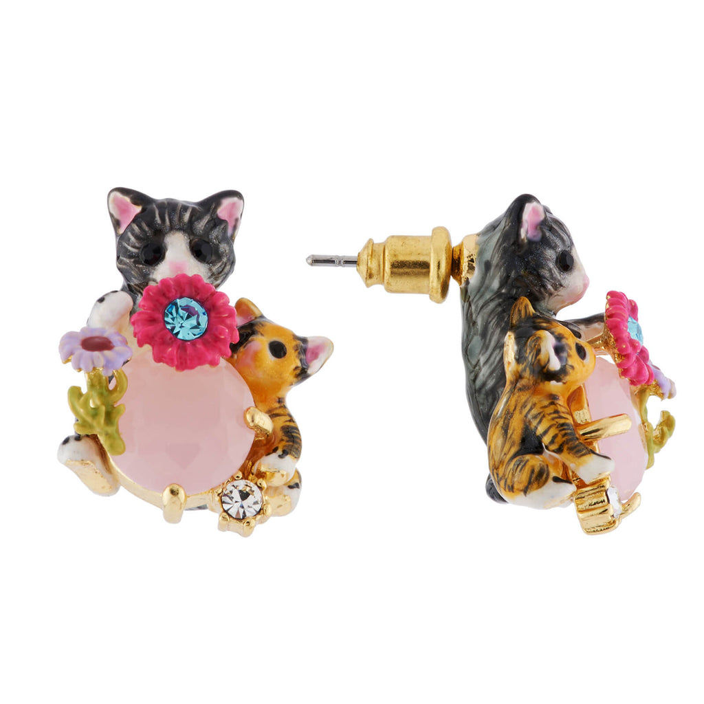 CAT AND KITTEN ON FACETED CRYSTAL EARRINGS