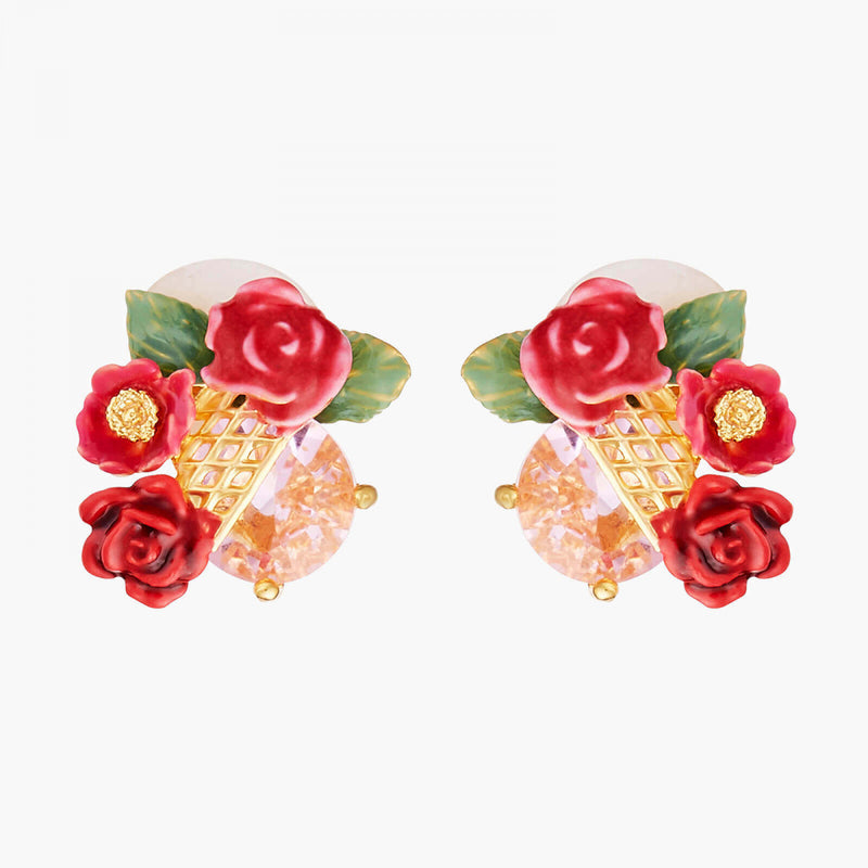 ROSE BUSH ON TRELLIS STUD EARRINGS